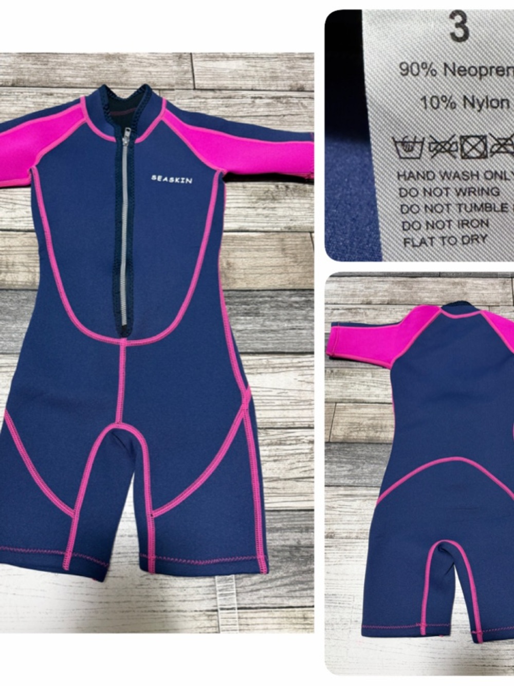 Seaskin Wetsuit Kids Size 3 Blue Pink Neoprene